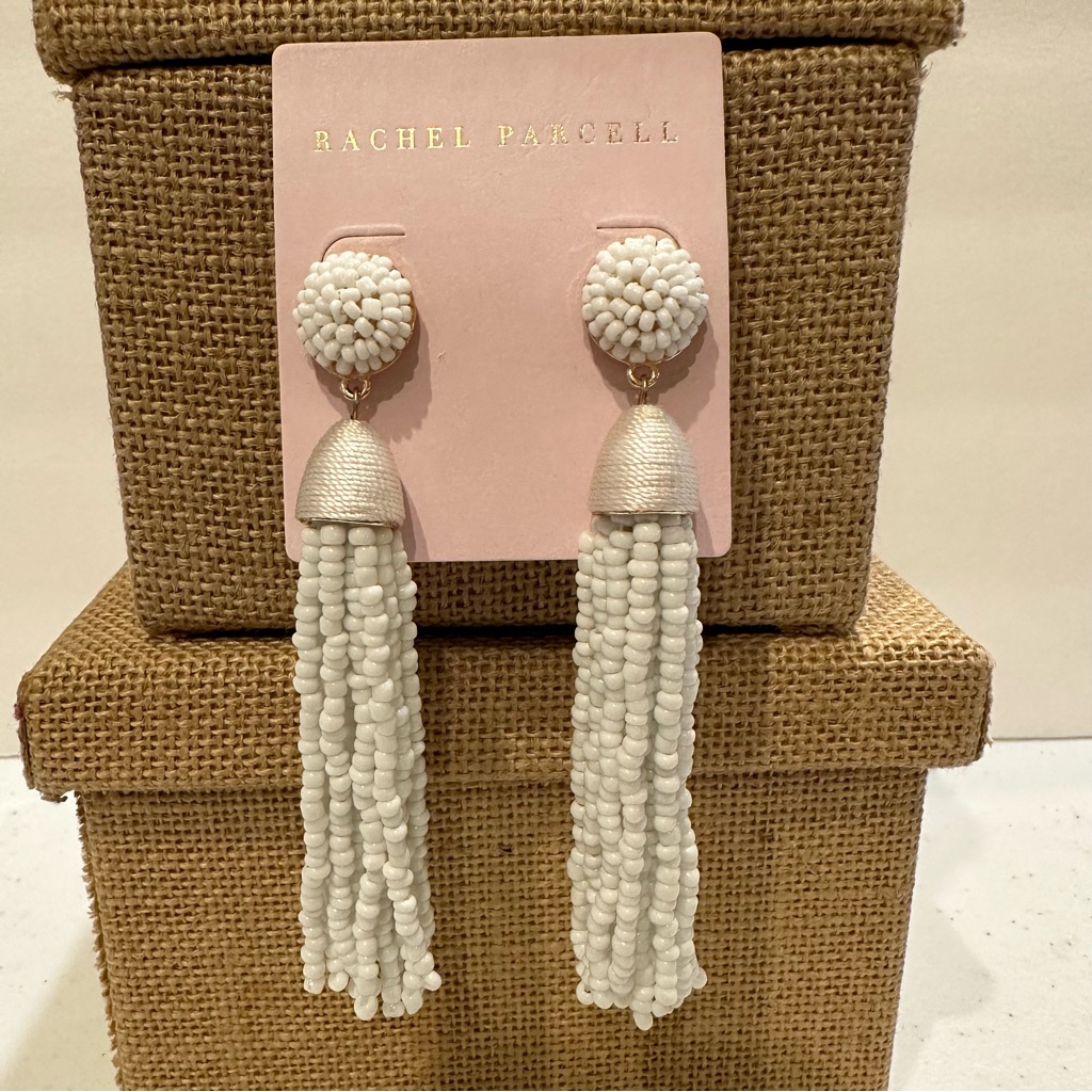 Nwt Rachel Parcell Earrings Gold Tone W/ White Seed Beads, Tassels